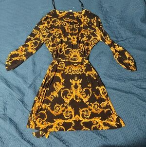 Emma & Michele Elegant Black and Gold Patterned Dress